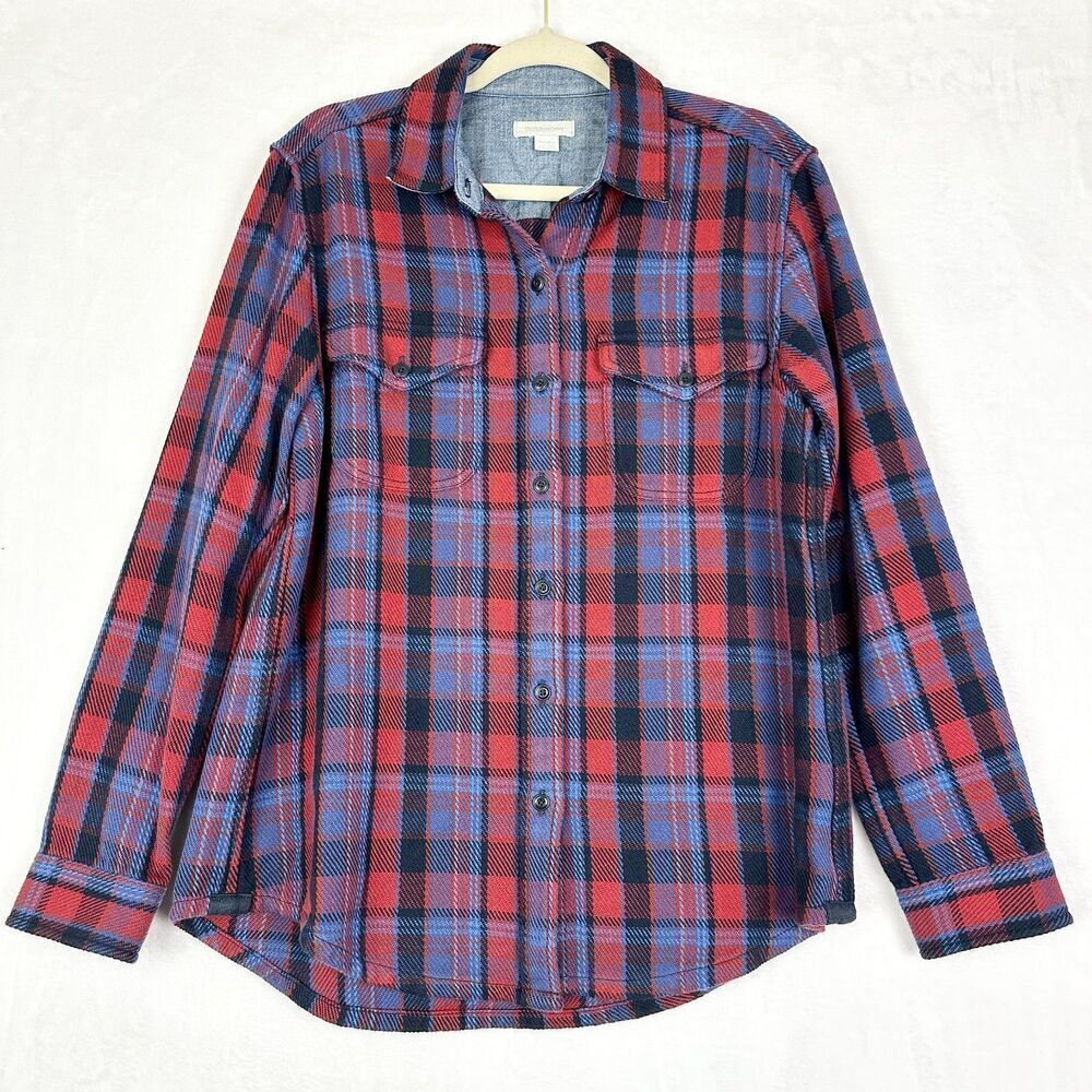 Outerknown Blanket Shirt Womens Size Medium Large Plaid Button Heavy Shacket